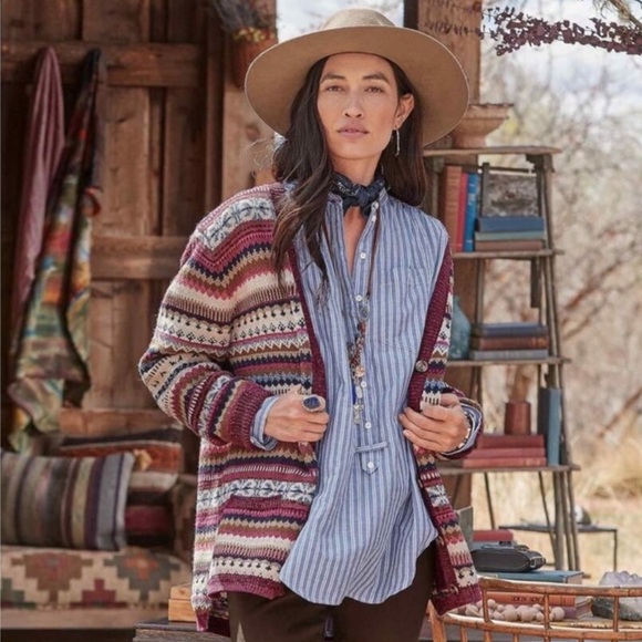 Sundance All’s Fair Isle Plum cardigan knit wool sweater...